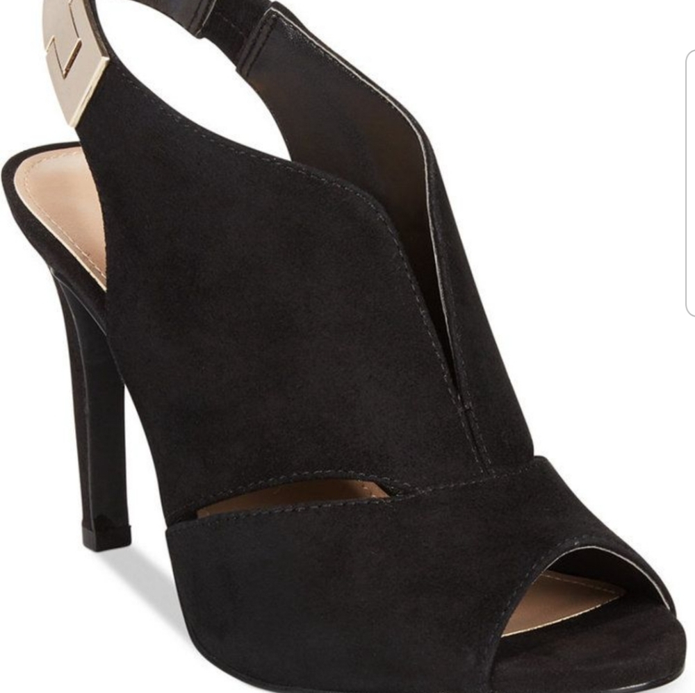 CUT-OUT PEEP-TOE SLING-BACK SUEDE HEELS